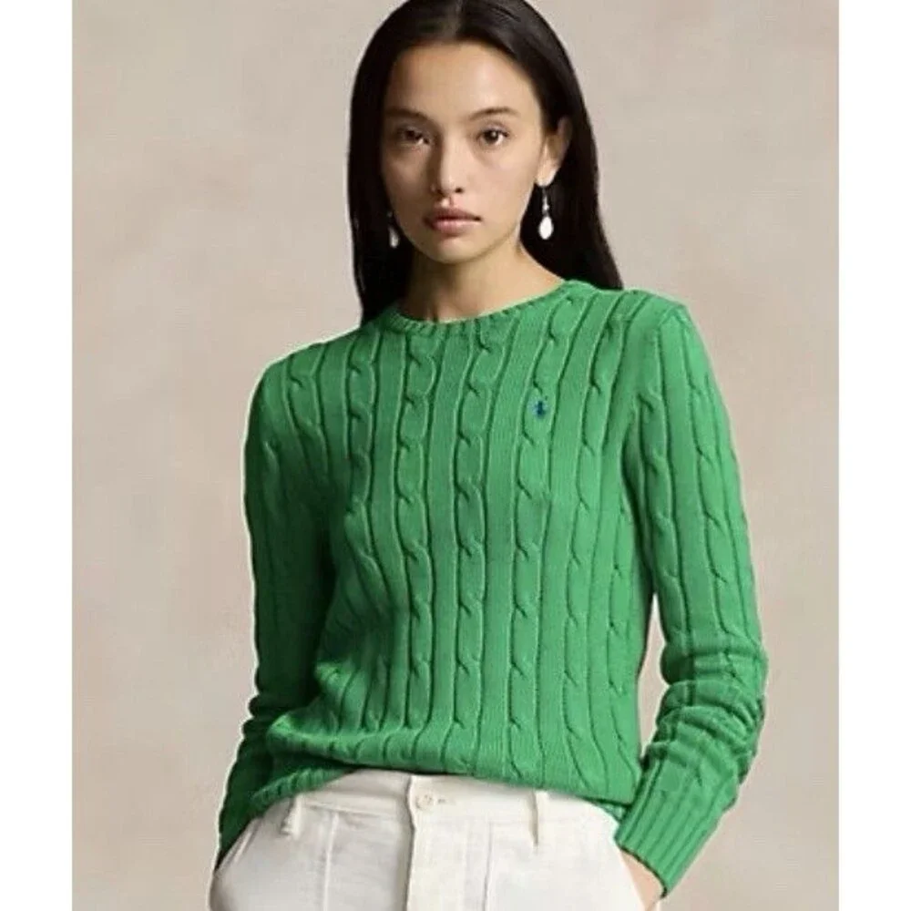 POLO Ralph Lauren Green Cable Knit Sweater XXL Classic Preppy Women’s - Picture 1 of 11